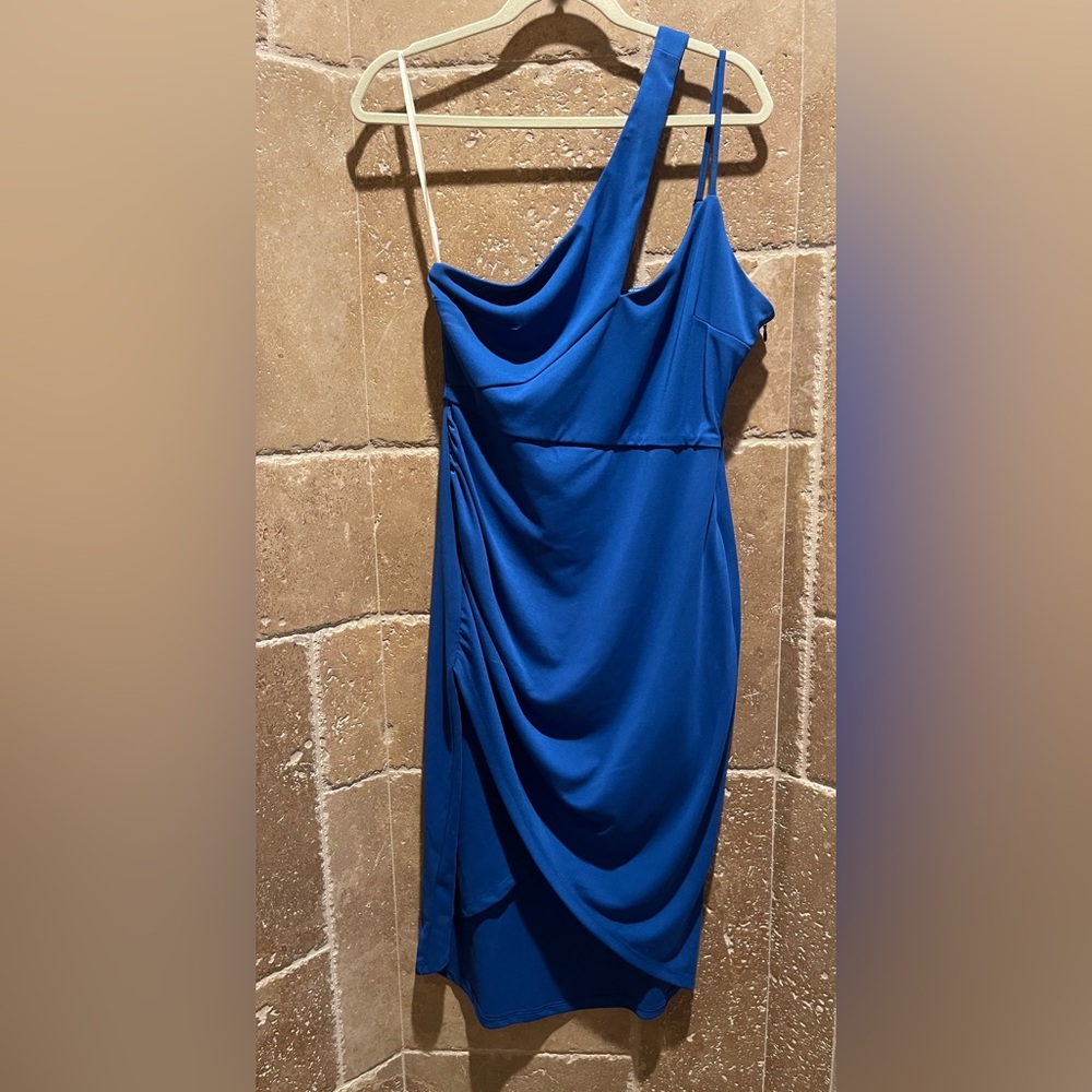 BCBGeneration Royal Blue One-Shoulder Ruched Dress Size 10 NWT